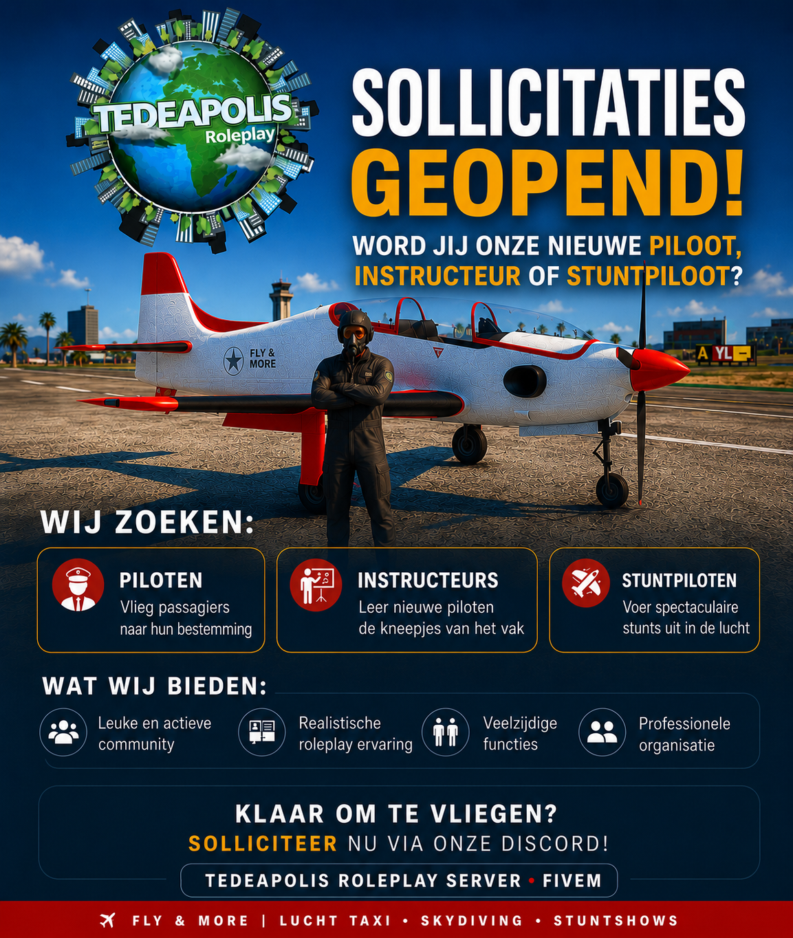 Sollicitaties geopend bij Fly and More: piloten, instructeurs en stuntpiloten gezocht