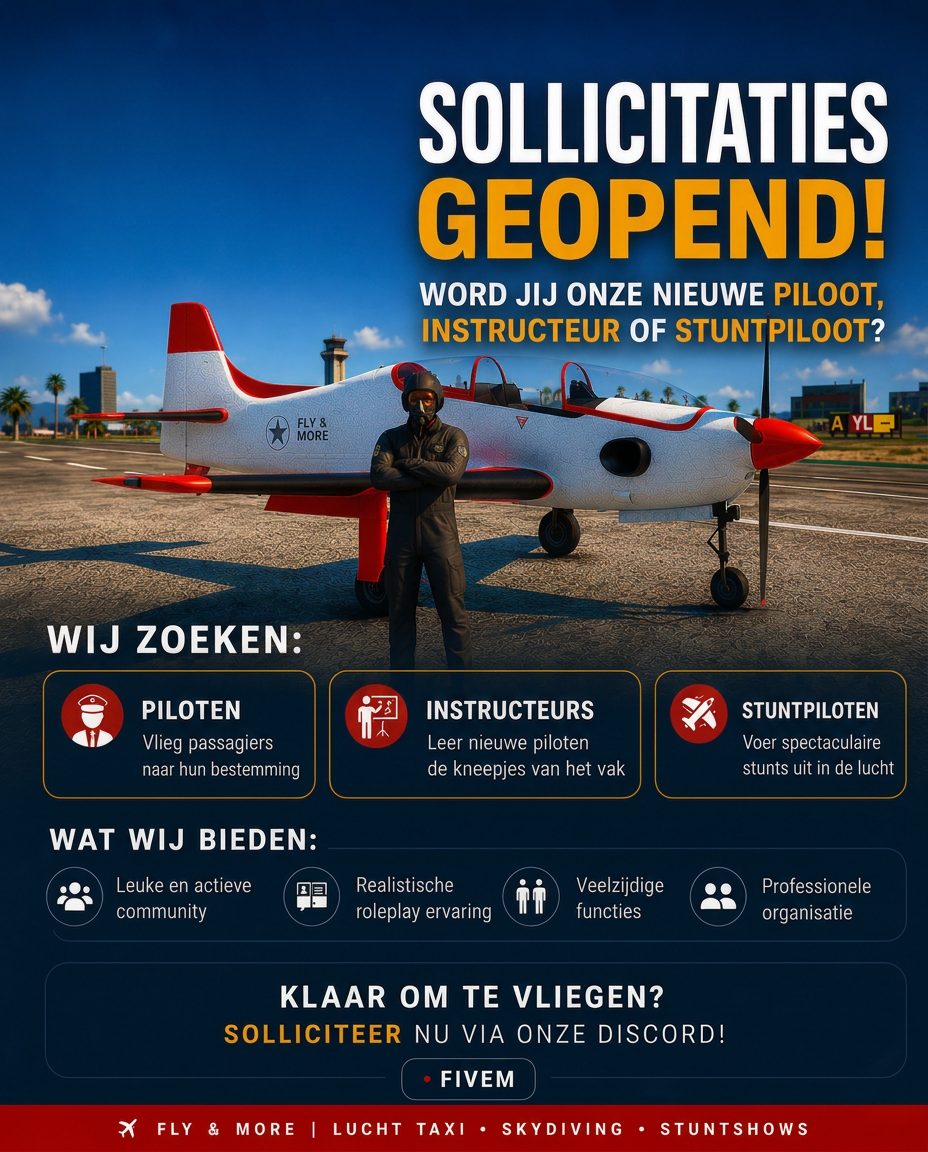 Sollicitaties geopend bij Fly and More: piloten, instructeurs en stuntpiloten gezocht